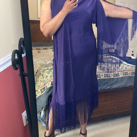 Eloquii Scarf Neck Fringe Dress, Purple, Size 16 NWT - Picture 15 of 16